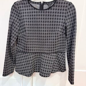 Ann Taylor Black and Gray Checkered Blouse